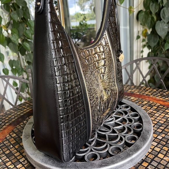 Brahmin Tabitha Sarastro Onyx Croc Embossed Leather Shoulder Bag New! - Picture 7 of 9